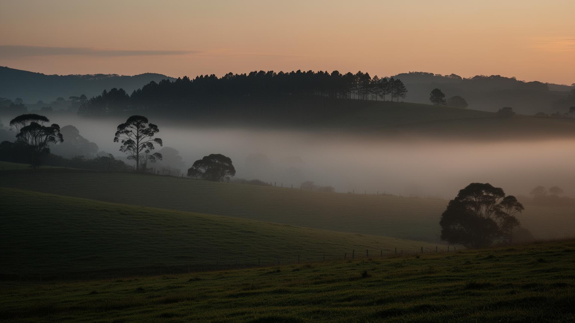Paisagem rural catarinense ao amanhecer